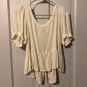 Women's Cream Ruffled Peplum Blouse